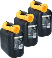 3x stuks jerrycan/benzinetank 5 liter zwart - Voor diesel en benzine - Brandstof jerrycans/benzinetanks