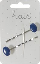 Haarspeld - Haarschuifje 5.0cm Glad Ovaal Ornament - Blauw - 2 stuks