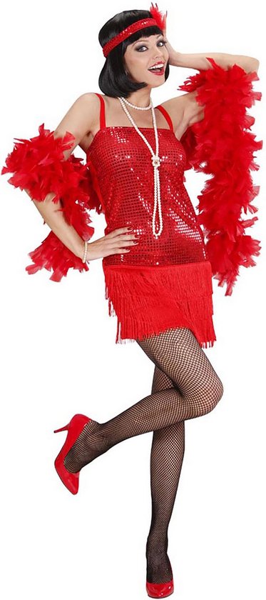 Widmann - Jaren 20 Danseressen Kostuum - Enchanting Flapper Jurk Rood Kostuum Vrouw - Rood - Medium - Carnavalskleding - Verkleedkleding