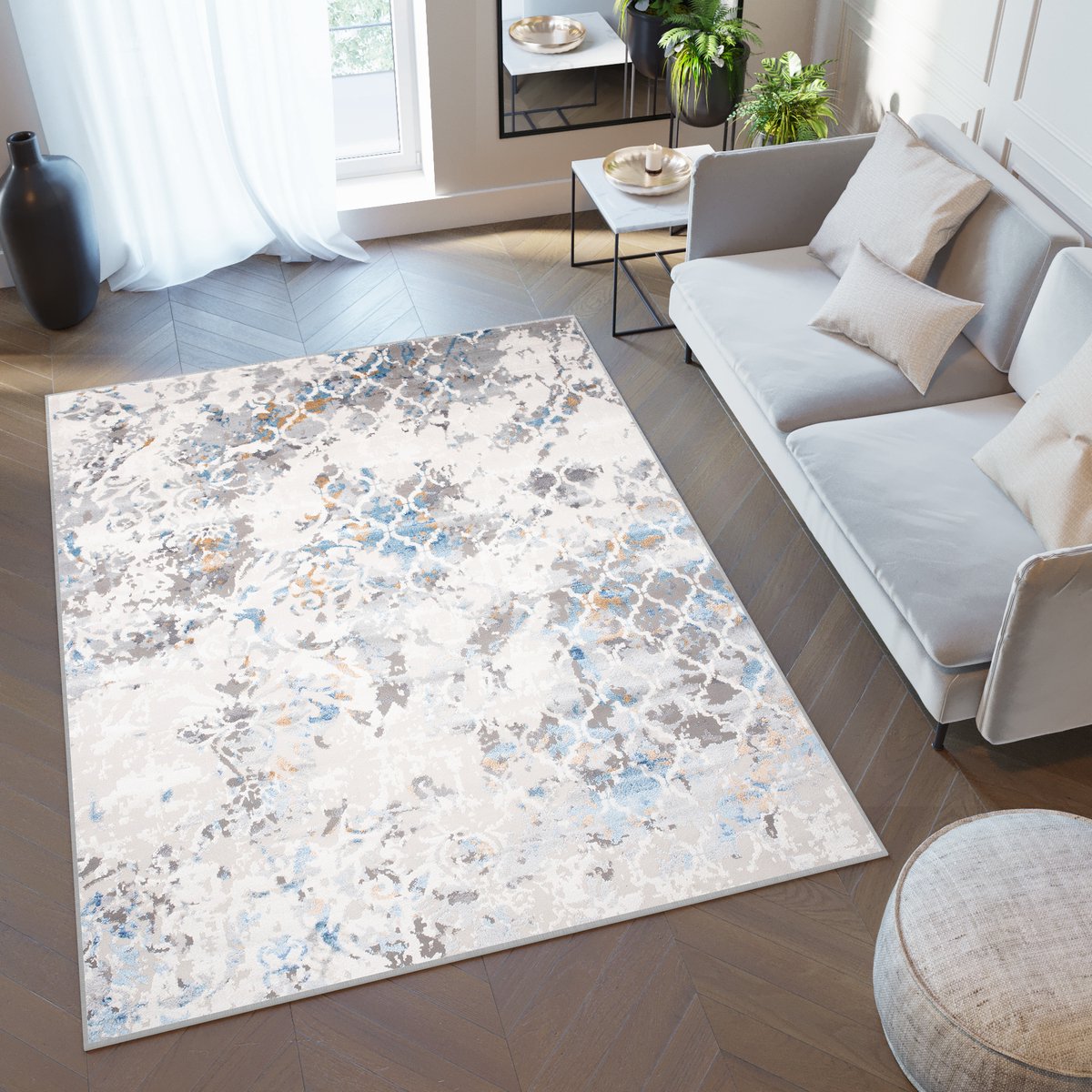 Tapiso Valley Vloerkleed Laagpolig Abstract Woonkamer Tapijt Maat- 160x220 Beige Grijs Blauw