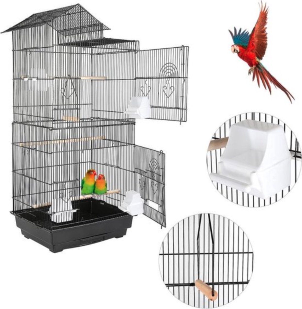 van Dam Exclusive® Large Bird Cage Y compris bols de nourriture - perchoirs  -... | bol.com