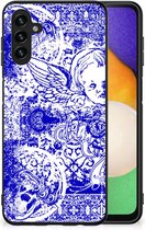 Smartphone Hoesje Geschikt voor Samsung Galaxy A13 5G | Geschikt voor Samsung Galaxy A04s Back Case TPU Siliconen Hoesje met Zwarte rand Angel Skull Blue