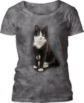 Ladies T-shirt Black & White Cat XXL