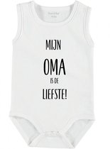 Baby Rompertje met tekst 'Mijn oma is de liefste' | mouwloos l | wit zwart | maat 62/68 | cadeau | Kraamcadeau | Kraamkado