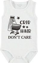 Baby Rompertje met tekst 'Crib hair, don't care' | mouwloos l | wit zwart | maat 50/56 | cadeau | Kraamcadeau | Kraamkado