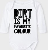 Baby Rompertje met tekst 'Dirt is my favorite colour' | Lange mouw l | wit zwart | maat 62/68 | cadeau | Kraamcadeau | Kraamkado