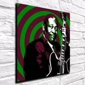 BB King Pop Art Acrylglas - 100 x 100 cm op Acrylaat glas + Inox Spacers / RVS afstandhouders - Popart Wanddecoratie