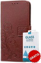 Bookcase Vlinders Hoesje Met Pasjeshouder Huawei P20 Lite Bruin - Gratis Screen Protector - Telefoonhoesje - Smartphonehoesje