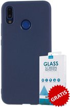Siliconen Backcover Hoesje Huawei P20 Lite Blauw - Gratis Screen Protector - Telefoonhoesje - Smartphonehoesje