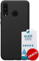 Siliconen Backcover Hoesje Huawei P30 Lite Zwart - Gratis Screen Protector - Telefoonhoesje - Smartphonehoesje