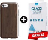 Backcover Hout Design Hoesje iPhone 7 Donkerbruin - Gratis Screen Protector - Telefoonhoesje - Smartphonehoesje