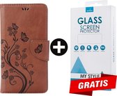 Bookcase Hoesje Vlinders Met Pasjeshouder iPhone 8 Plus Bruin - Gratis Screen Protector - Telefoonhoesje - Smartphonehoesje