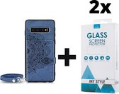 Backcover Fashion Mini Wallet Hoesje Samsung Galaxy S10 Blauw - 2x Gratis Screen Protector - Telefoonhoesje - Smartphonehoesje