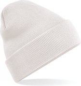 Basic dames/heren beanie wintermuts 100% soft Acryl in kleur zand - Super soft - Brede omslag band