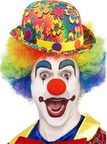 Clown verkleed set gekleurde pruik met bolhoed flower power - Carnaval clowns verkleedkleding en accessoires