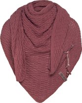 Knit Factory Jaida Gebreide Omslagdoek - Driehoek Sjaal Dames - Stone Red - 190x85 cm - Inclusief siersluiting