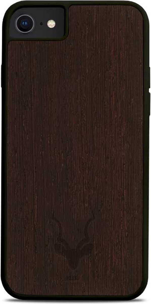 Kudu iPhone SE (2020) hoesje case - Houten backcover - Handgemaakt en afgewerkt met duurzaam TPU - Wengé - Zwart