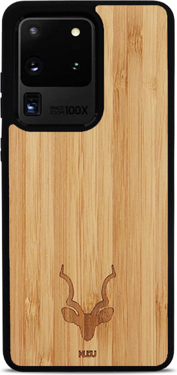 Kudu Samsung Galaxy S20 Ultra hoesje case - Houten backcover - Handgemaakt en afgewerkt met duurzaam TPU - Bamboe - Zwart