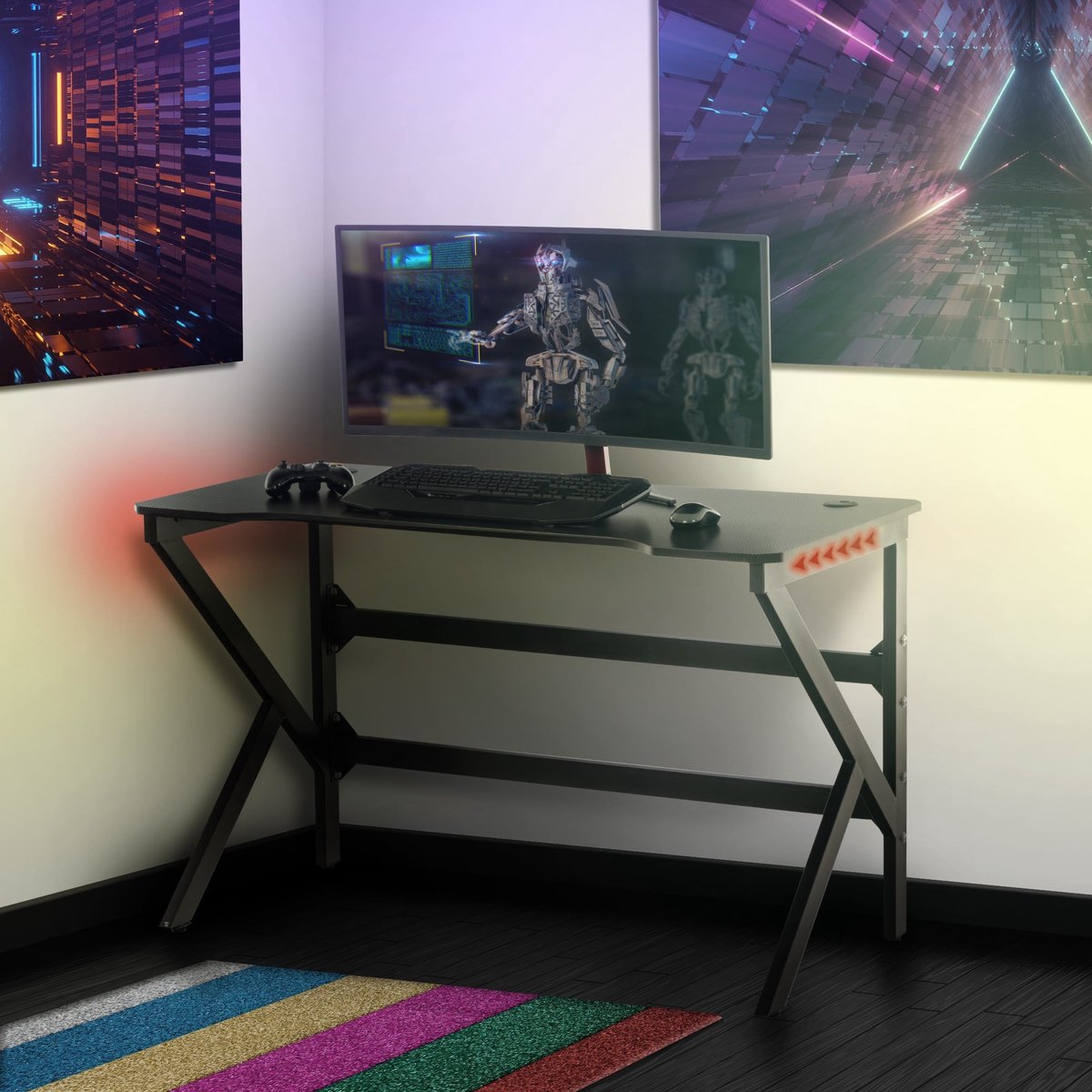 Gaming bureau Trinity met LED, Zwart