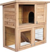 Prijk 2-delig Konijnenhok – Konijnenkooi – Konijnenhok voor Buiten - 2 Verdiepingen - 91cm Breed - Hout