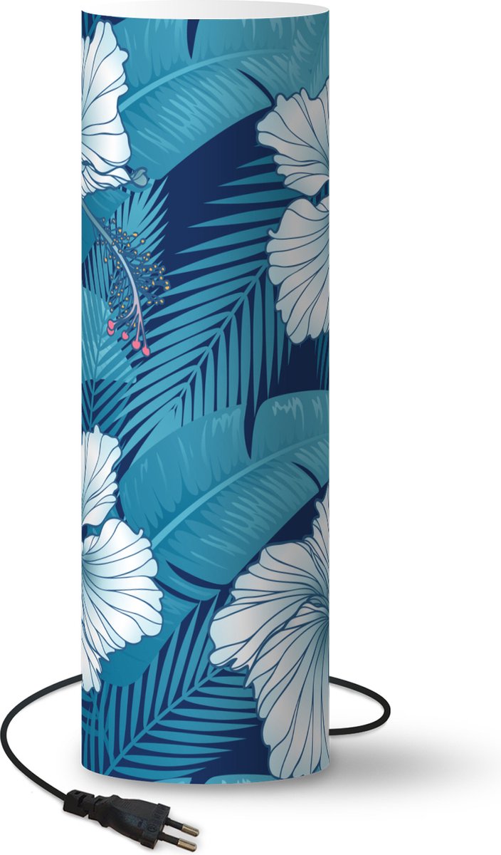 Lamp - Nachtlampje - Tafellamp slaapkamer - Tropisch - Bloemen - Blauw - 60 cm hoog - Ø19.1 cm - Inclusief LED lamp
