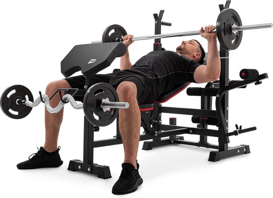 Hop-Sport Banc De Musculation Pliable HS-1075 - Inclinable, Papillon, Presse Jambes, Pupitre Biceps, 270 Kg, 7 Inclinaisons Dossier