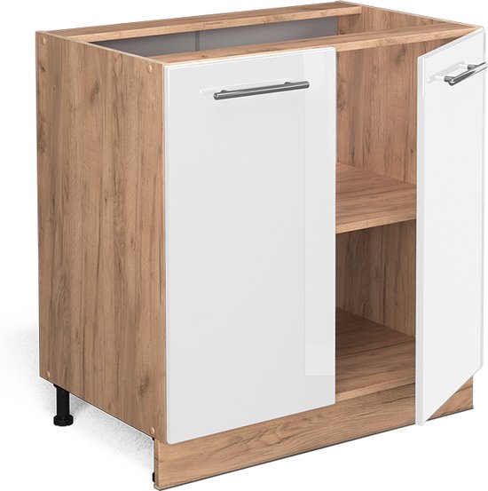 Meuble sous- Cuisine Vicco Fame Line – 80 cm avec étagère, évier en marbre Wit brillant avec étagère, évier en marbre