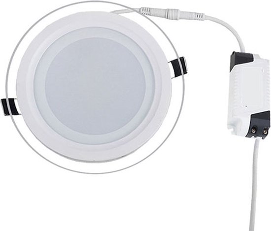 Downlight LED Slim - Encastré Rond 12W - Transparent / Wit Froid 6400K - Glas Wit Mat - Ø160mm