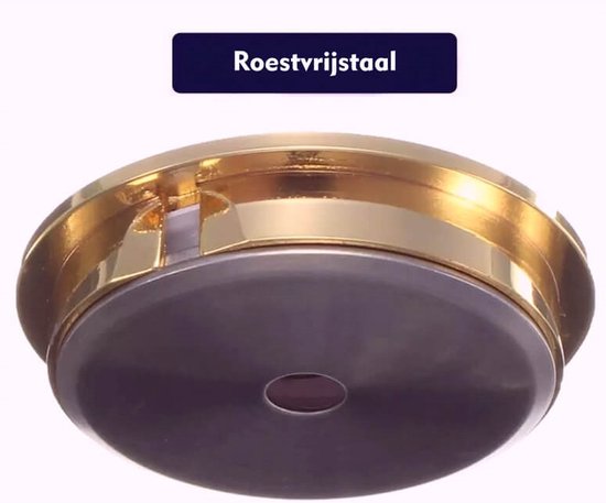 Goudkleurige, roestvrijstalen deksel van een apparaat.