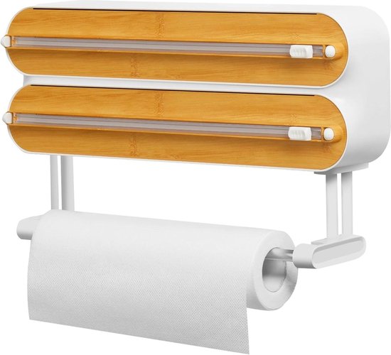 Keukenroldispenser Wandmontage, 3 Rollen, Metalen Foliehouder met Snijschuiver, voor Aluminiumfolie, Vershoudfolie en Keukendoeken, 39 x 10 x 24 cm, Grijs