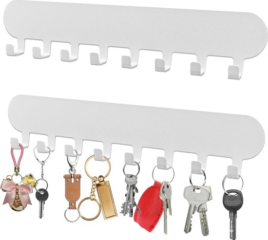 Toski Sleutelbord Zonder Boren - 2 Stuks Met 7 Haken - Sterke Kleefstrip - Grijs
