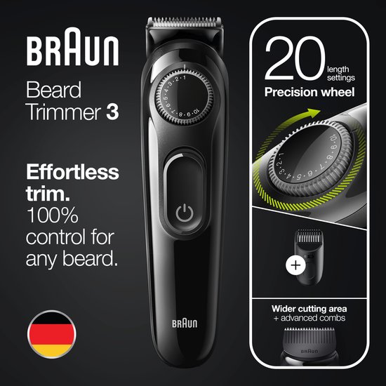 Braun Baardtrimmer 3 BT3324, Baardtrimmer Voor Mannen, Haartrimmer, Voor Gezicht, Haar