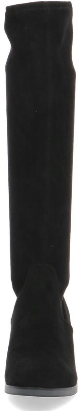 Botte noire haute en stretch avec talon bloc, vue de face.