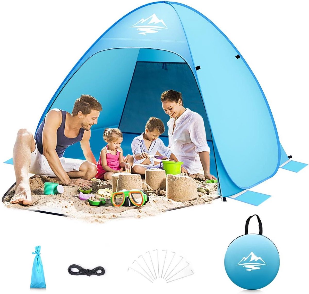 Automatische draagbare pop-uptent voor 2-4 personen - UV-bescherming 50+ en windbescherming - Camping strandtent met draagtas