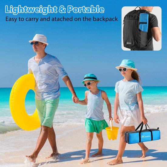 Strandtent 3-4 personen 50+ bescherming strandschelptent - gezinstent met voor- en achterdeur - windbescherming - strand tuin - hemelsblauw Beach Tent van Giglio — afbeelding 2