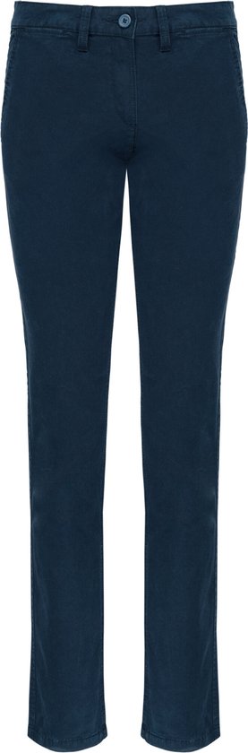 Pantalon chino Kariban bleu marine foncé pour femme, fermeture boutonnée, vue de face.
