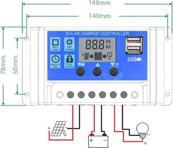 Accu regelaar 40A Solar laadcontroller | Laadregelaar Solar LCD USB
