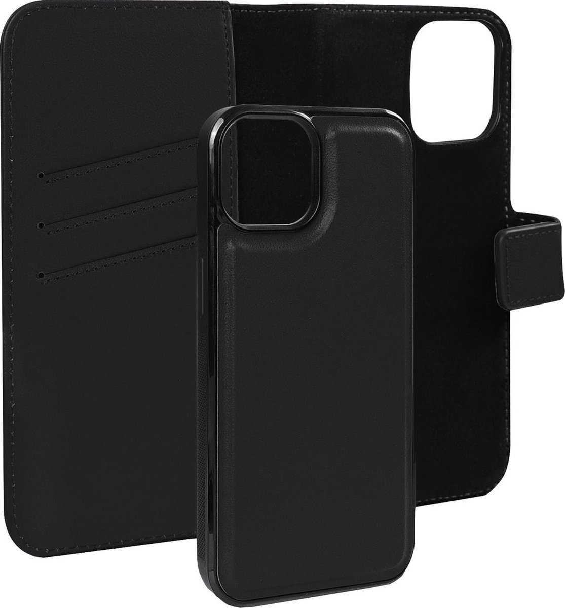Caseuals 2-in-1 Echt Lederen Portemonnee/Boekhoesje met MagSafe - Krachtige magneetsluiting - geschikt voor MagSafe Apple iPhone 14 - Zwart