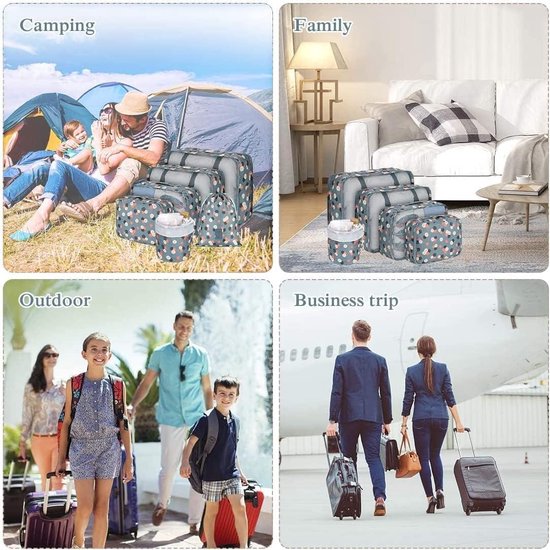 Narwey Set van 7 verpakkingskubussen voor koffers en rugzak, gestreepte kofferorganizer, tassen, reisverpakking, kubussen, schoenen, tas voor handbagage, reisbenodigdheden, accessoires (gestreept