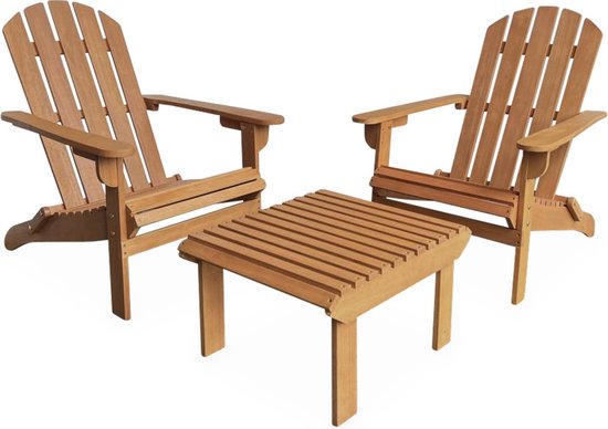 sweeek - Set van 2 eucalyptus houten tuinstoelen met tafel, adirondack salamanca, 89x73,5x94cm