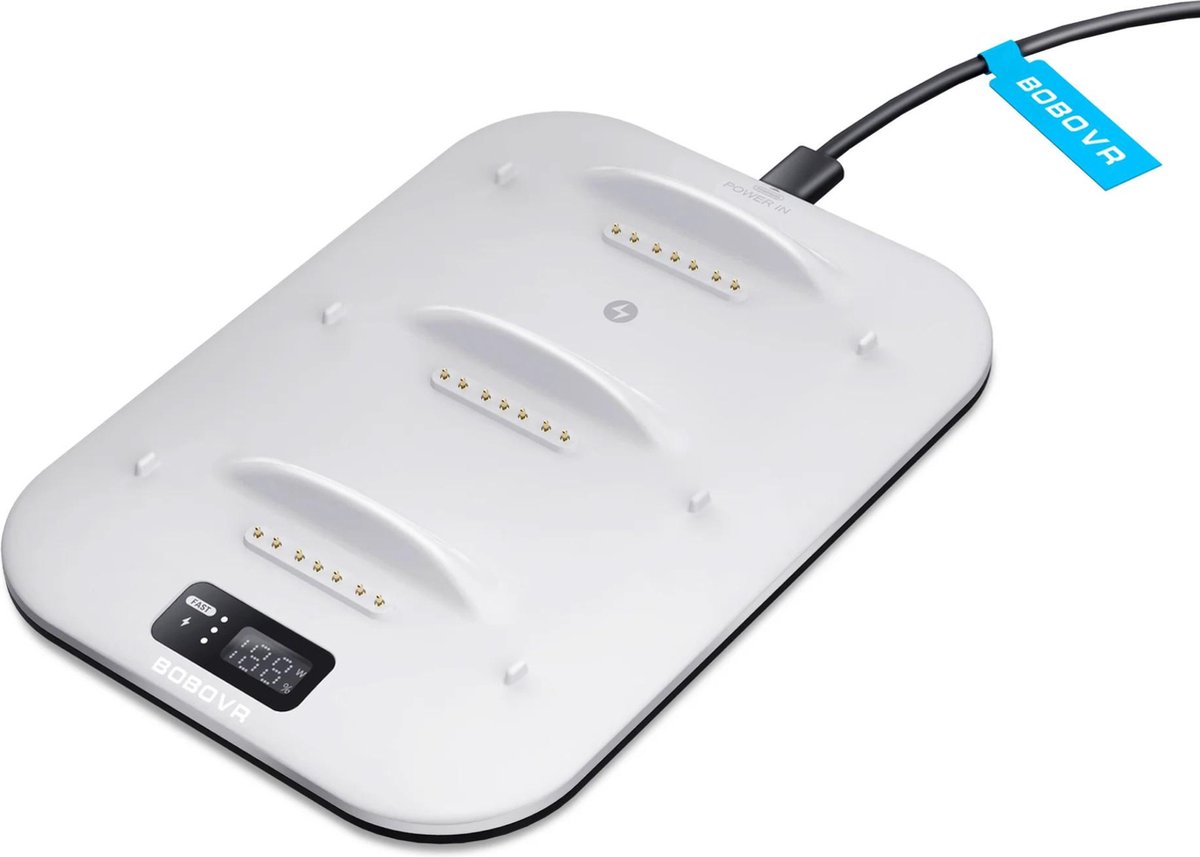 BOBOVR BD3 Drievoudige oplader voor B100-batterijen - 30W snelladen per slot, digitaal display, desktopontwerp, laadt 3 batterijen tegelijkertijd op - VR-accessoires