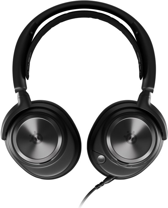 Zwarte SteelSeries Arctis Nova Pro gaming headset, van voren bekeken.