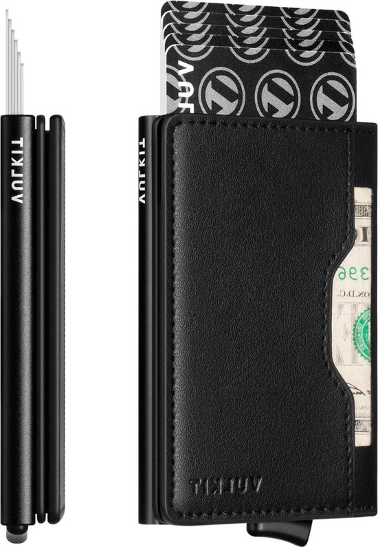 VULKIT Kaarthouder Bifold Pop Up Lederen Portemonnee voor Mannen RFID Blokkerende Metalen Kaarthoes, Houdt 9 Kaarten en Bankbiljetten, Zwart, 4.05 x 2.55 x 0.94 inches, Minimalistisch VULKIT Kaarthouder Bifold Pop Up Lederen Portemonnee voor Mannen RFID Blokkerende Metalen Kaarthoes, Houdt 9 Kaarten en Bankbiljetten, Zwart, 4.05 x 2.55 x 0.94 inches, Minimalistisch