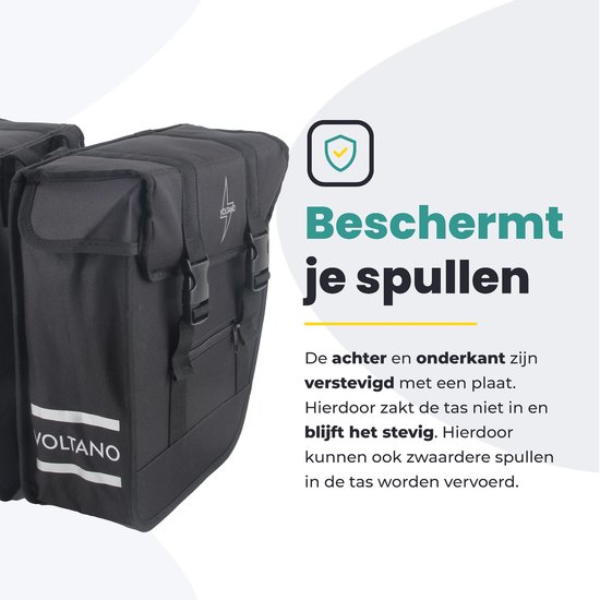 Voltano Dubbele Fietstas Urban Flow XL Afgeschuind - Zwart - 40 Liter - 100% Waterdichte Fietstassen - Fietstassen Elektrische Fietsen