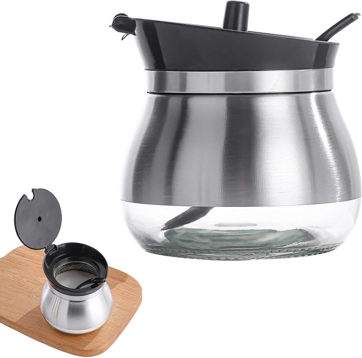 Suikerpot met deksel en lepel Roestvrij staal 260 ml Suikerstrooier Zoutpot Kruidenpotjes voor keukens Zoutpot