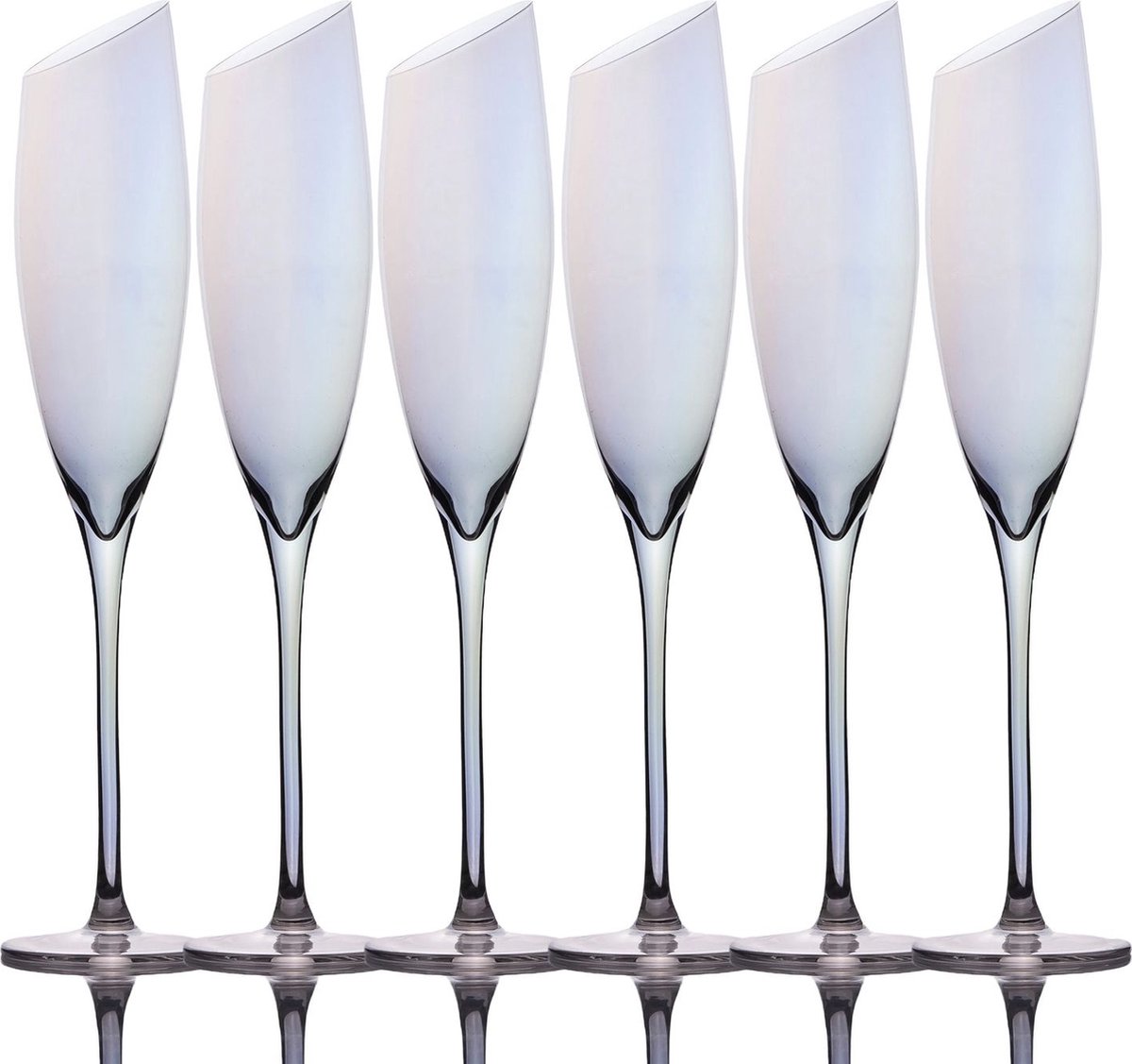 Intirilife 6x Champagneglas met moderne rand en regenboogglans - 150 ml inhoud - Mousserende wijn Prosecco glas Vaatwasserbestendig Kristalglas schokbestendig