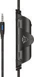 Zwarte kabel met 3,5mm jackplug en inline bediening met blauwe knop.