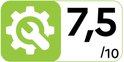 Groen logo met een moersleutel en tandwiel, met de tekst 7,5/10.
