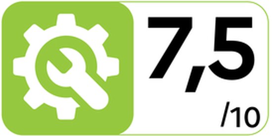 Groen logo met een moersleutel en tandwiel, met de tekst 7,5/10.
