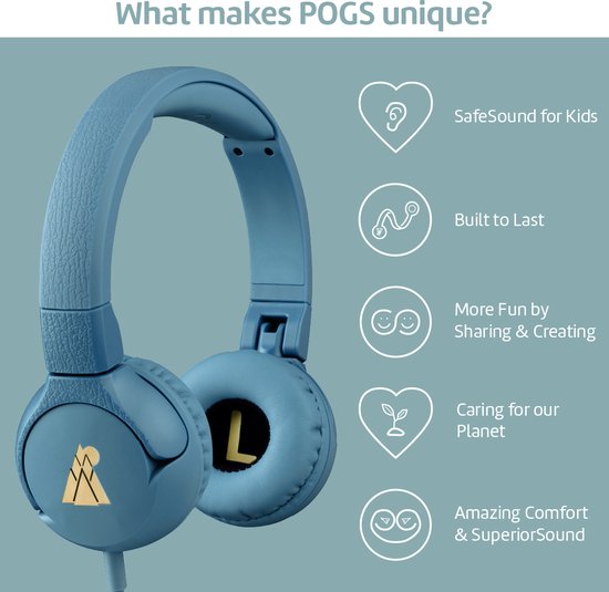 POGS bedrade koptelefoon voor kinderen | The Elephant | Opvouwbare on-ear-kinderkoptelefoon
